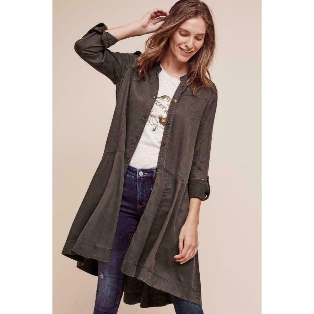 Anthropologie Holding Horses Mariona Green Swing Shirt Dress Size 2